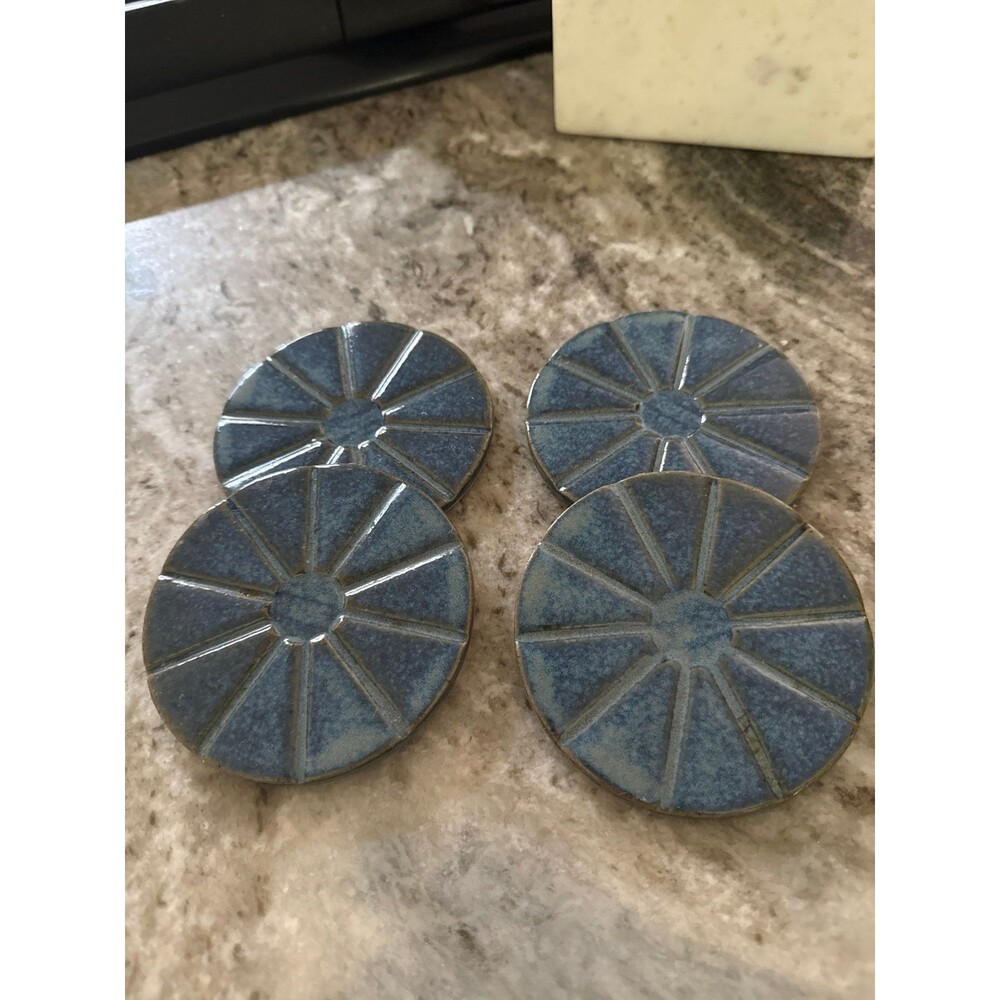 Sunburst set of 4 Blue Ceramic Pottery Coasters
